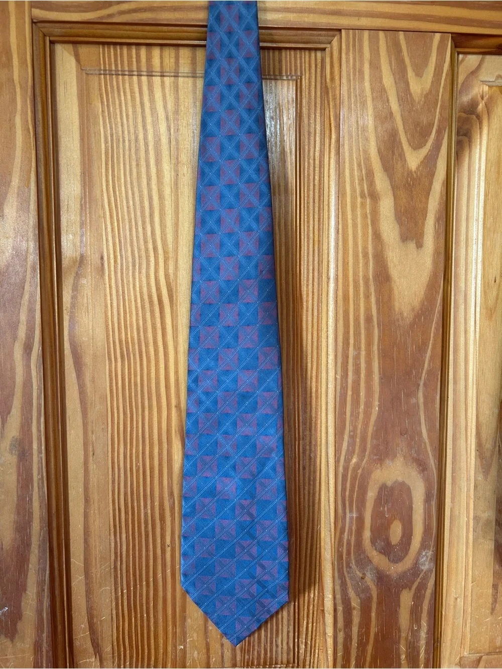 Van Heusen Blue and Burgundy Geometric Silk-Blend Tie